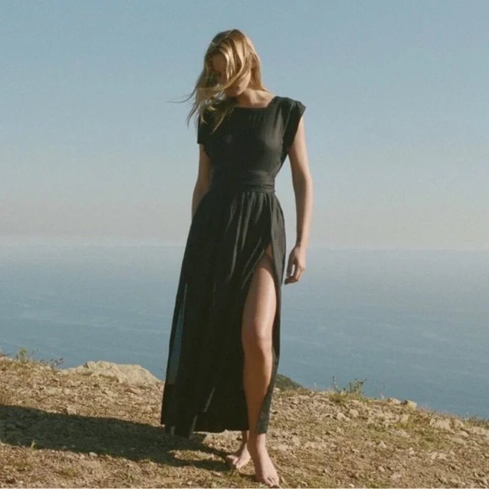 Doen Black Maxi Dress with High Slit pacifica